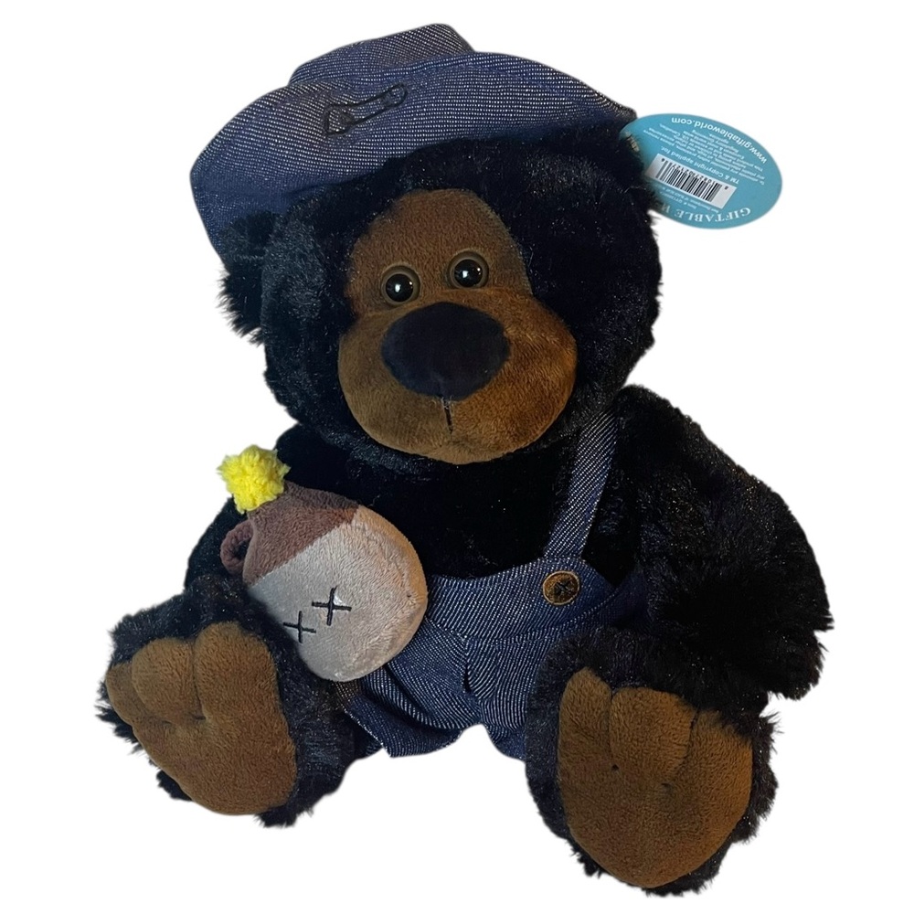 Black Country Bear Plush Corduroy Overalls Honey Pot 10" Doll Stuffed Animal NWT